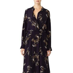 Vince navy blue silk floral midi wrap shirt dress - Medium
